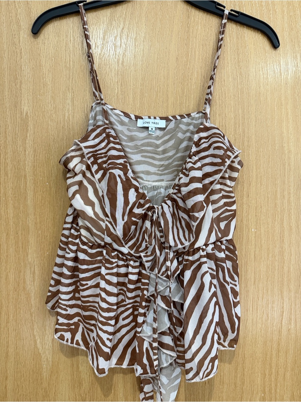Love Tree Brown and White Zebra Ruffle Cami
